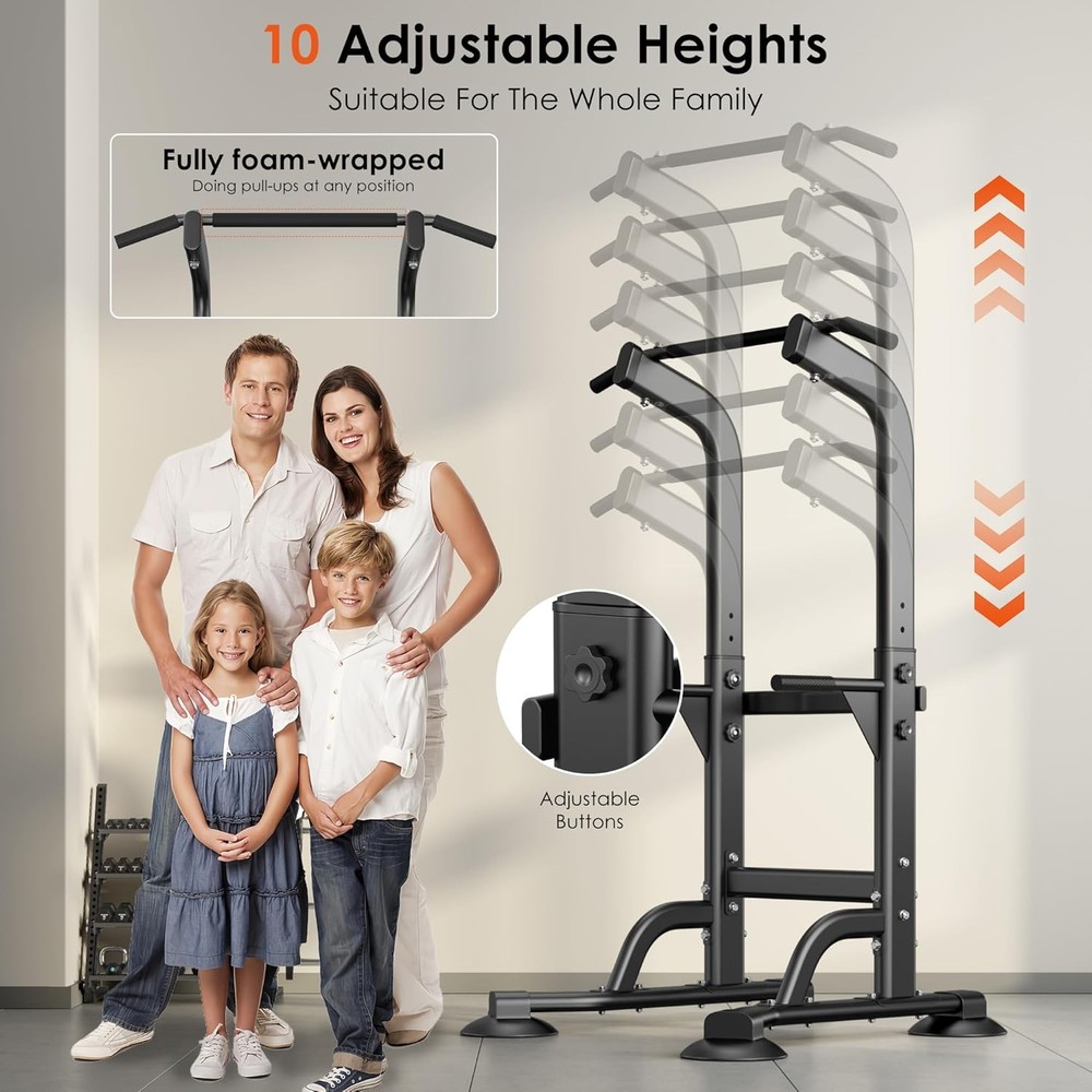 Adjustable Height Power Tower Dip Station Pull Up Bar Strength Training Workout