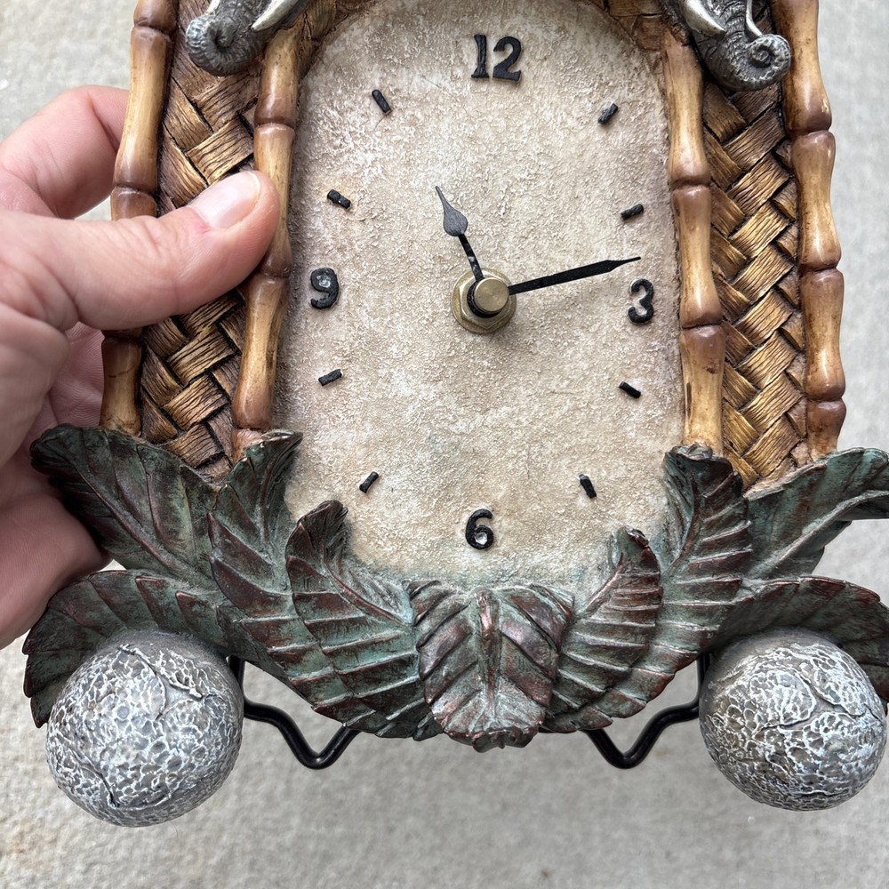Elephant Safari Frame Bamboo Rustic Jungle Ceramic Clock Decor Boho Stone Decor