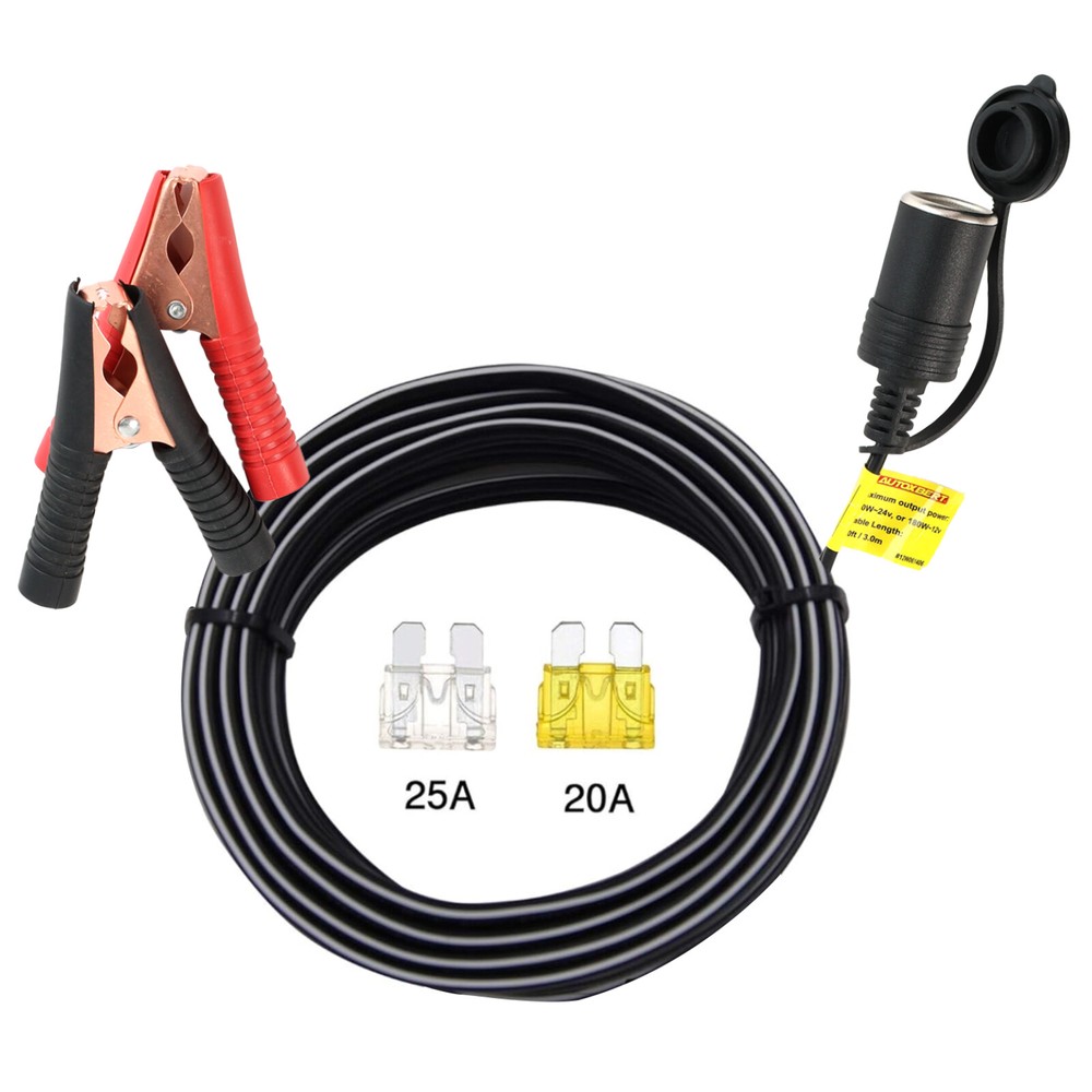 10FT Car Battery Alligator Clamp Clip Cigarette Lighter Power Adapter Socket 12V