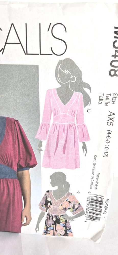 Pullover Top Pattern McCall's M5408 AX5 Uncut Loose Fitting Size 4 To 12