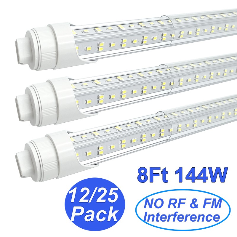 12/25 Pack 8 Foot Led Bulbs HO R17D Base 144W 18000Lm 6500K T8 8Ft Dual Pin Led