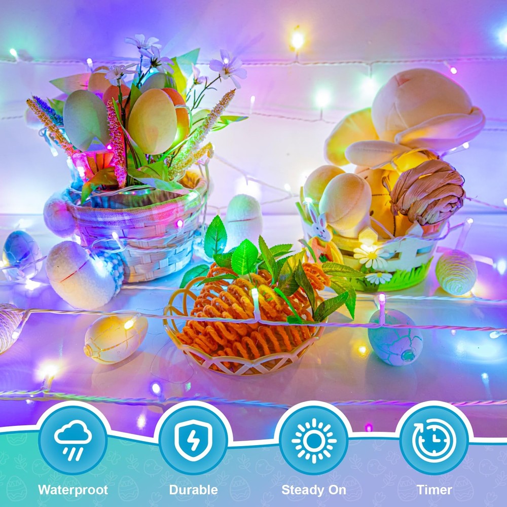 Easter String Lights Battery Operated, Pastel Easter Lights with Timer 16.4ft...