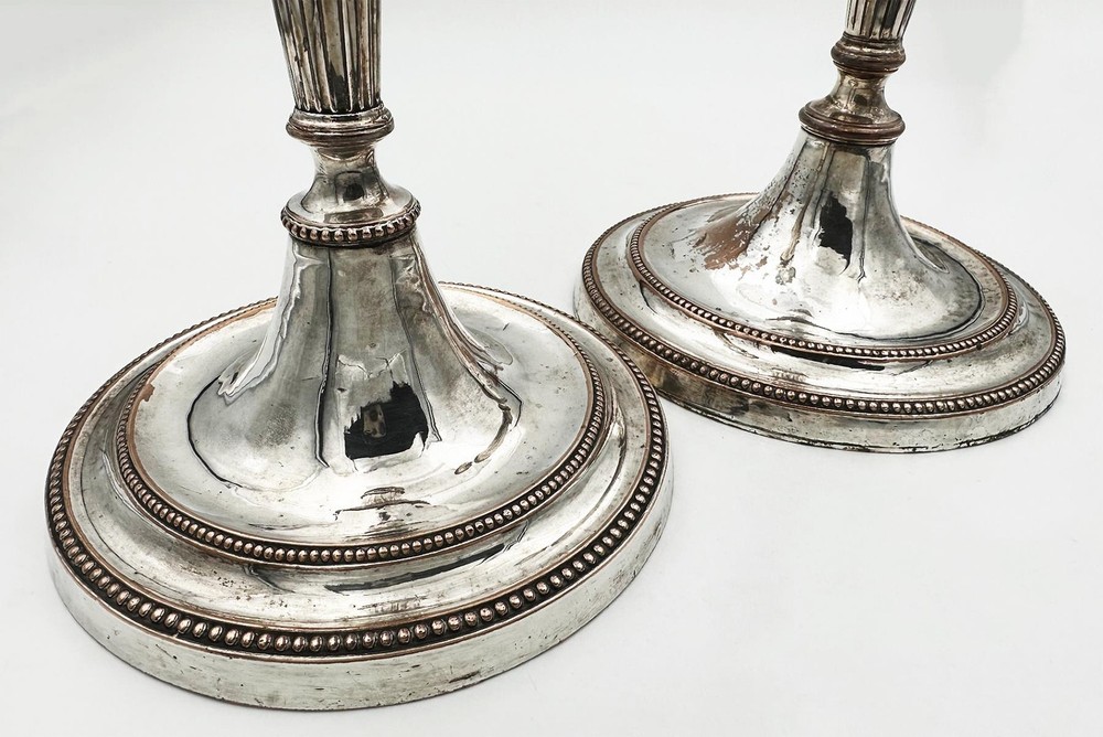 MATCHED PAIR CANDLESTICKS OLD SHEFFIELD PLATE GEORGE III c1785