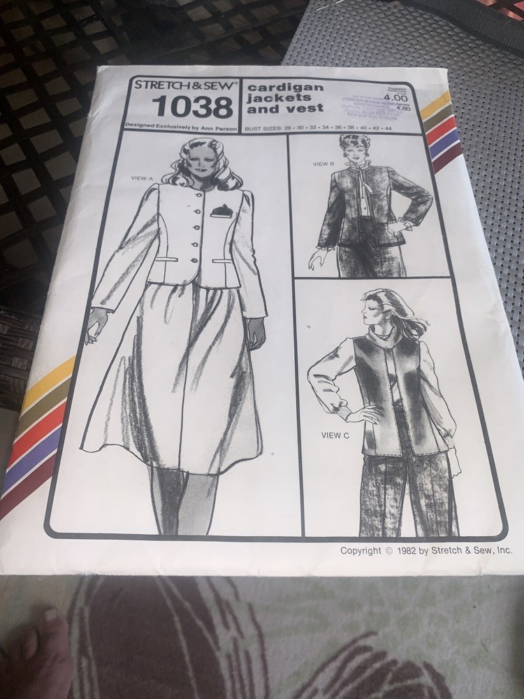 Stretch & Sew Pattern 1038 Carsigans Jackets Vests Sz 28-44