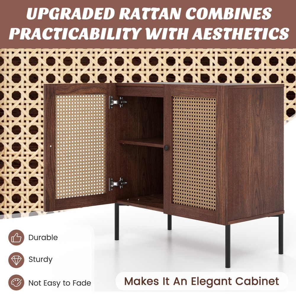 Kitchen Storage Cabinet Buffet Sideboard w/ 3-Position Adjustable Shelf Walnut