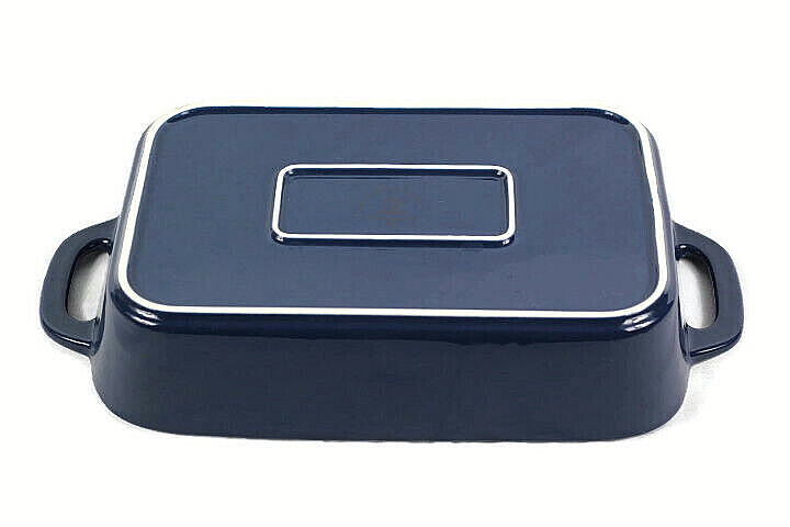 SWEEJAR Blue Rectangular Ceramic Glazed Baking Dish Hollow Handles 13"