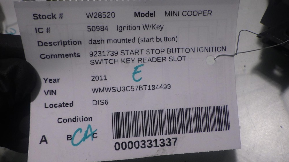 11 MINI COOPER Start Stop Button Ignition Switch 9231739