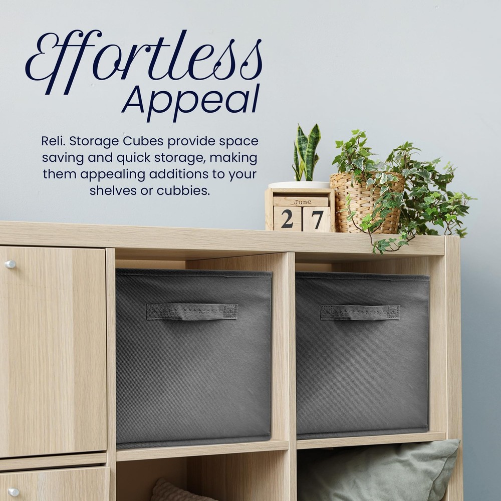 Reli. 11 Inch Cube Storage Bins (4 Pack) | Organizer | Dark Gray