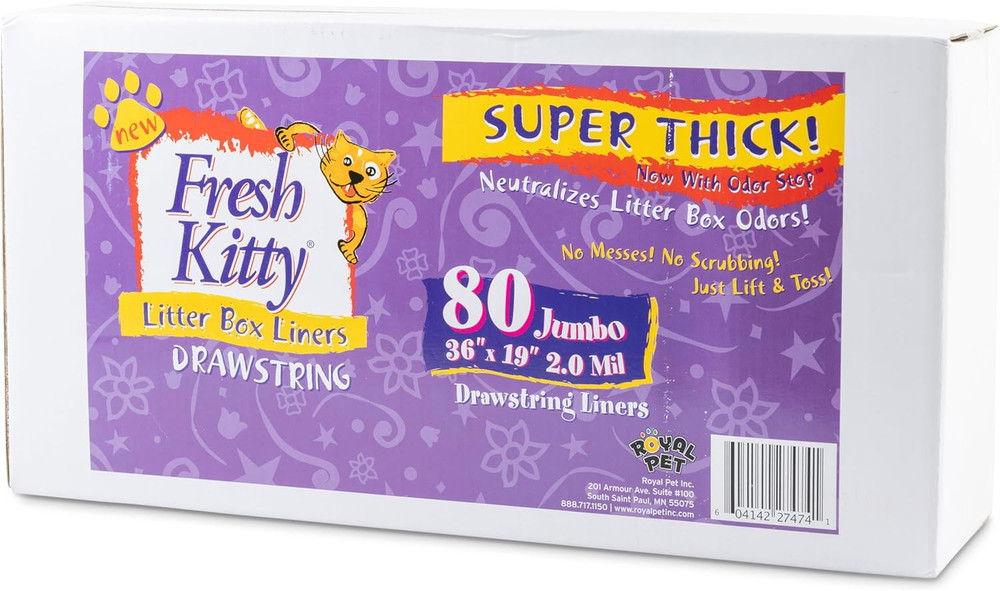 80 Count Litter Box Liners Super Thick, Durable, Easy Clean up Jumbo Drawstring