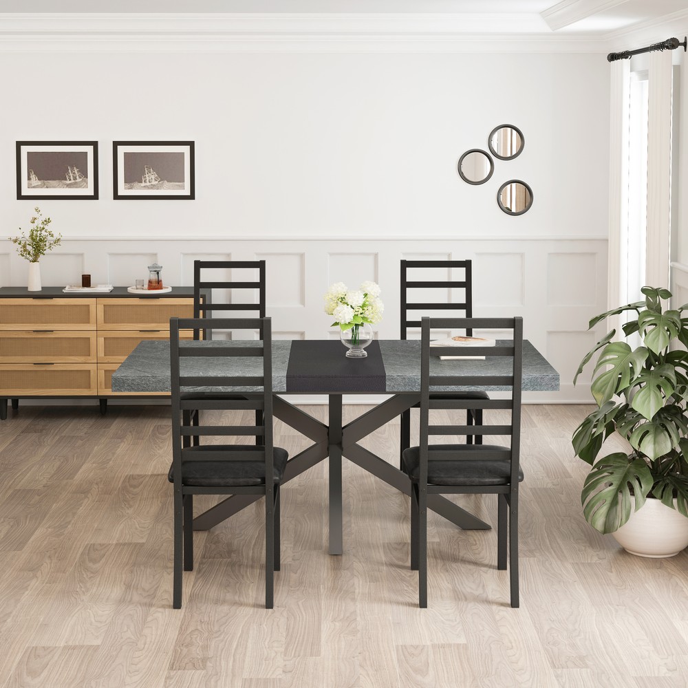 Retro Rectangular Stretch Dining Table And Metal Dining Chair,Dining Table Set