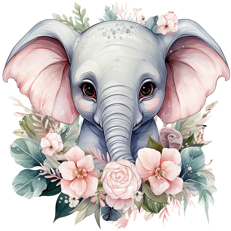 30 Custom Cute Elephant In Flowers Personalized Address Labels