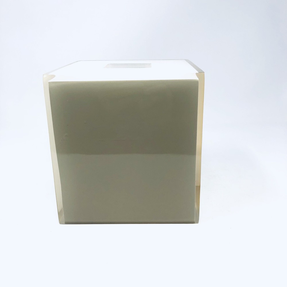 DKNY Ceramic w/Acrylic Overlay Square Tissue Box Cover White & Tan