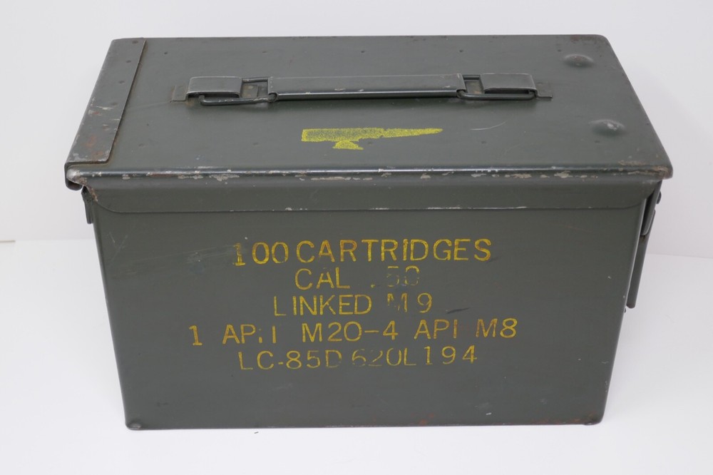 Metal Military Ammo Box Empty Storage Container ~ CAL .50 Linked M9