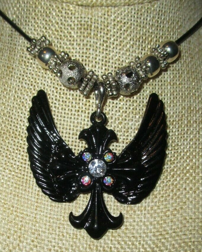 HANDCRAFTED RHINESTONE  WING NECKLACE - OOAK