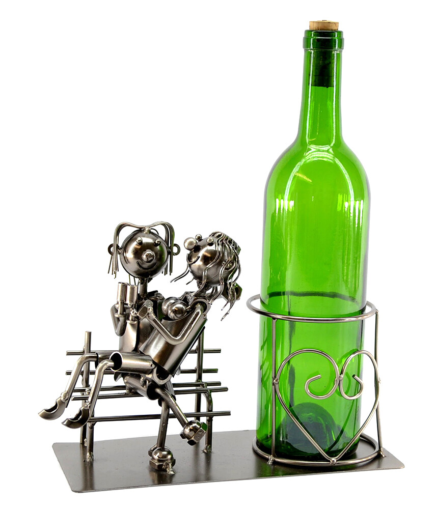 Wine Bodies Lovers on Bench Metal Wine Bottle Holder