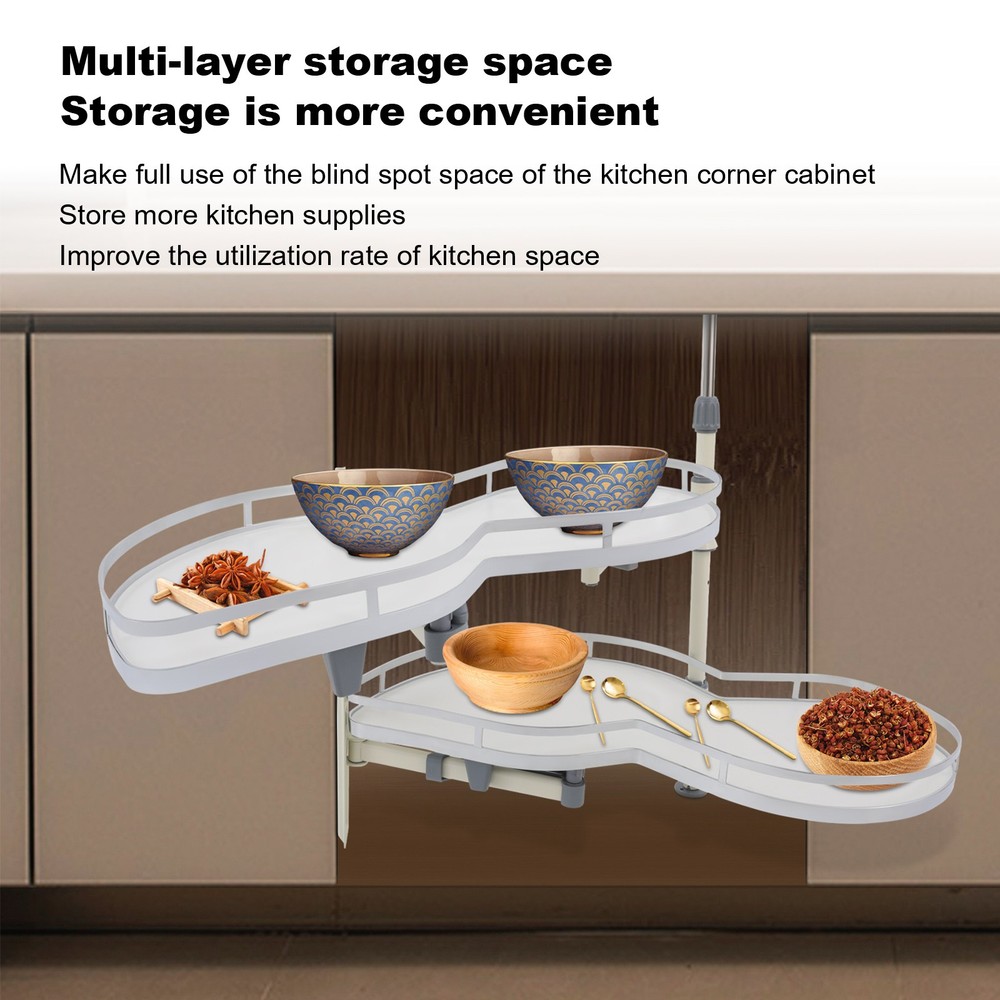2 Tier Swing Tray Left Blind Corner Kitchen Cabinet Pull Out Kitchen Organizer