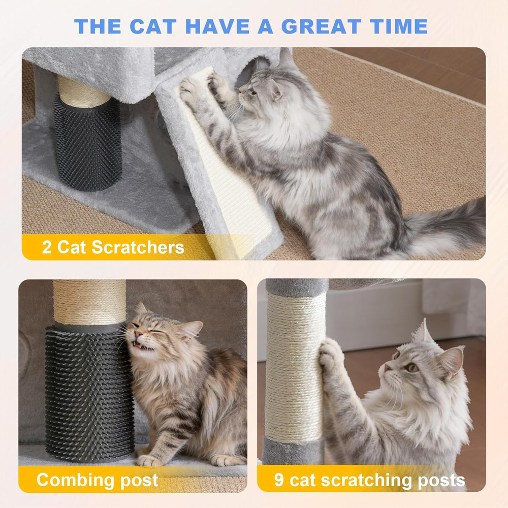 Cat Tree Tower, 71.5 Inches Scratching Posts with Extra Large Platform, 2 Cozy C