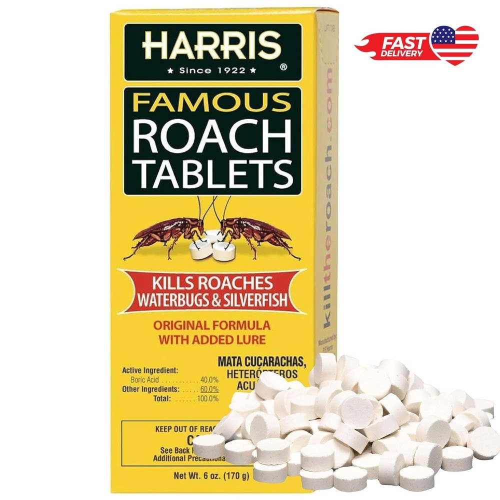 Harris Roach Tablets – Boric Acid Roach & Insect Killer with 145 Tablets, Yellow