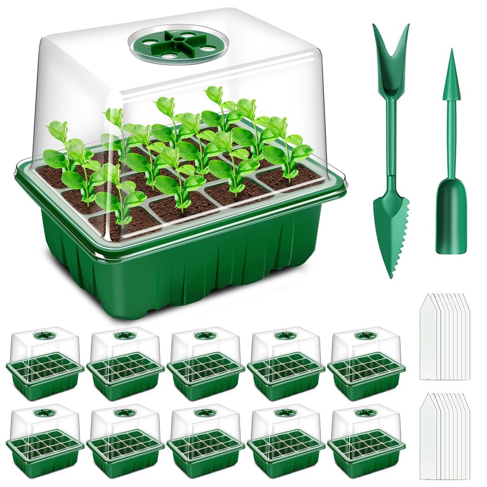 Seed Starter Tray, 10 Pack 120 Cells Thicken Seed Starter Kit with Heightened...
