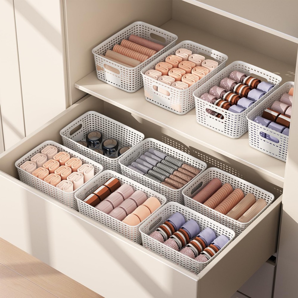 Plastic Storage Basket with Lids 12 Pack Stackable Storage Bins Containers wi...