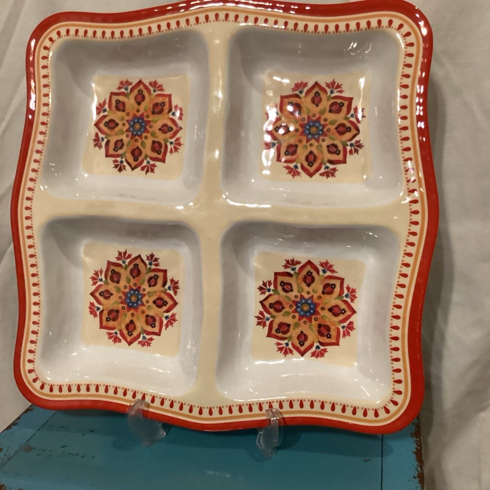 Floral Burst Melamine Square Divided Serving Platter