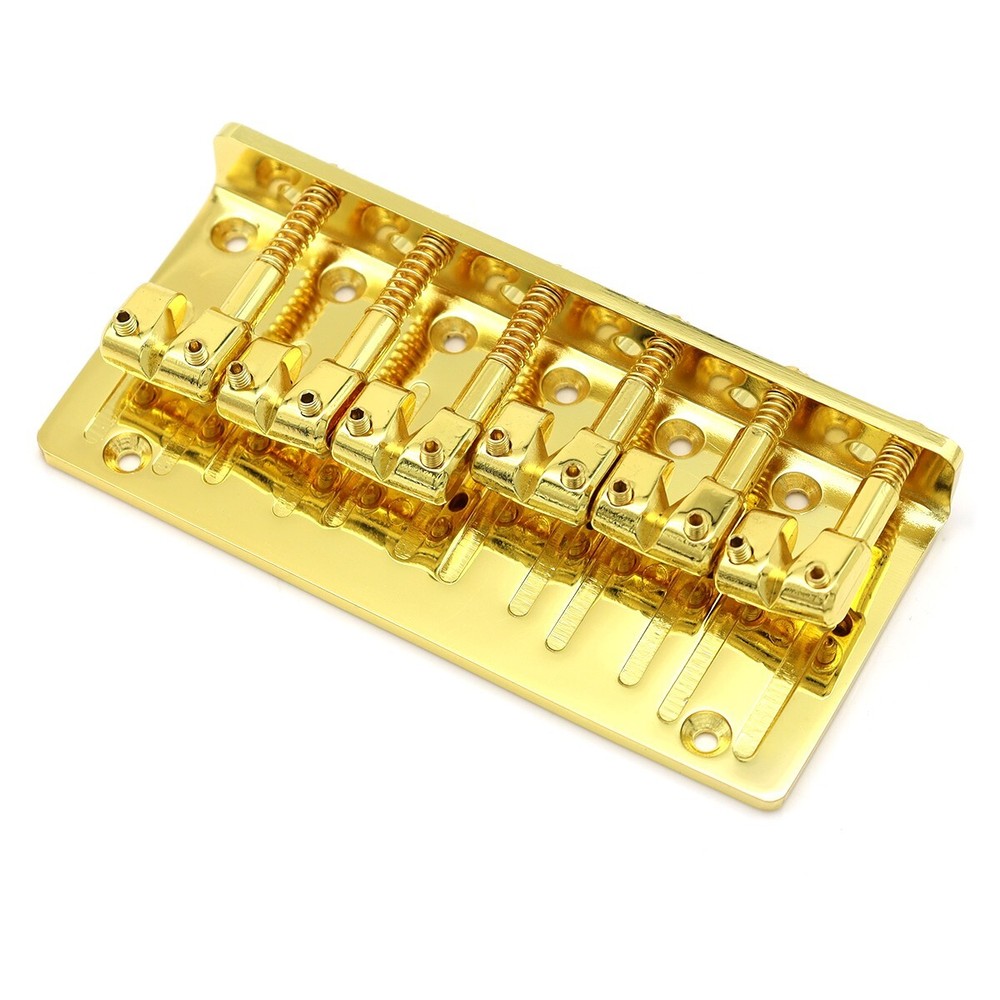6 String Metal Fixed Bass Bridge L-Shaped Saddle Bridge Top Load Tailpiece Gold