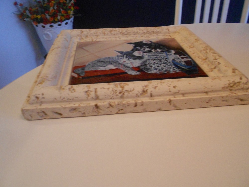 CATS PLAYING FRAMED TILE 14 X 12 X 1 1/2