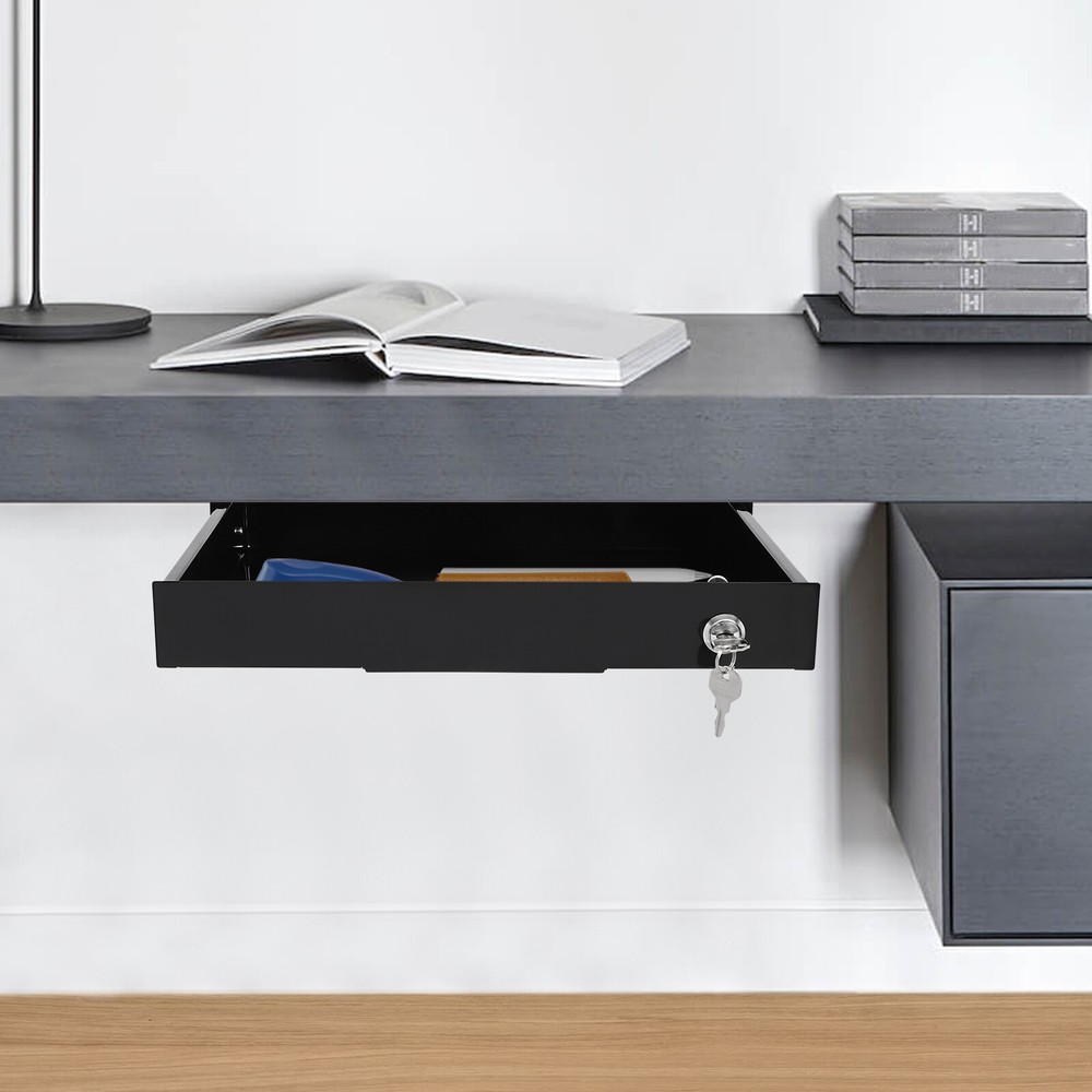 Under Desk Sliding Pull-Out Drawer Organizer - Space Saver with Lock