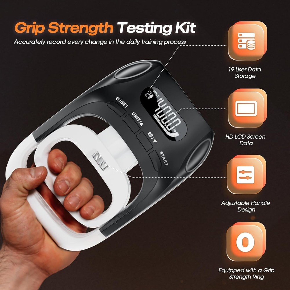 Grip Strength Tester & Trainer 2-in-1 Combo Set-Digital Hand Dynamometer with LC