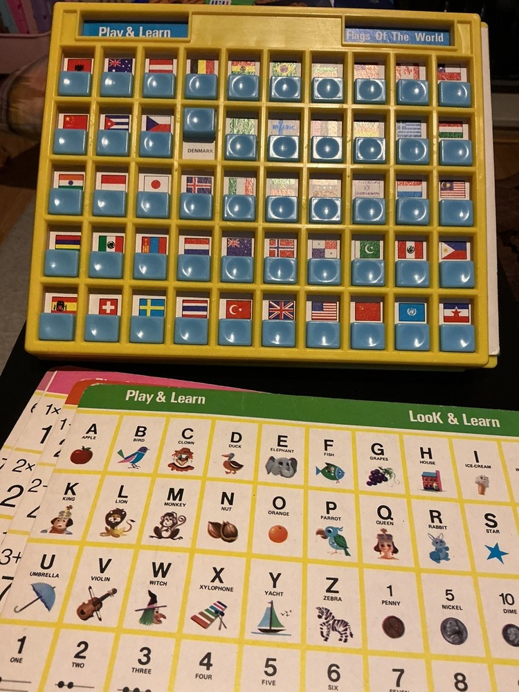 Vintage Learn Computer Slide Card Yellow Plastic Educational Toy