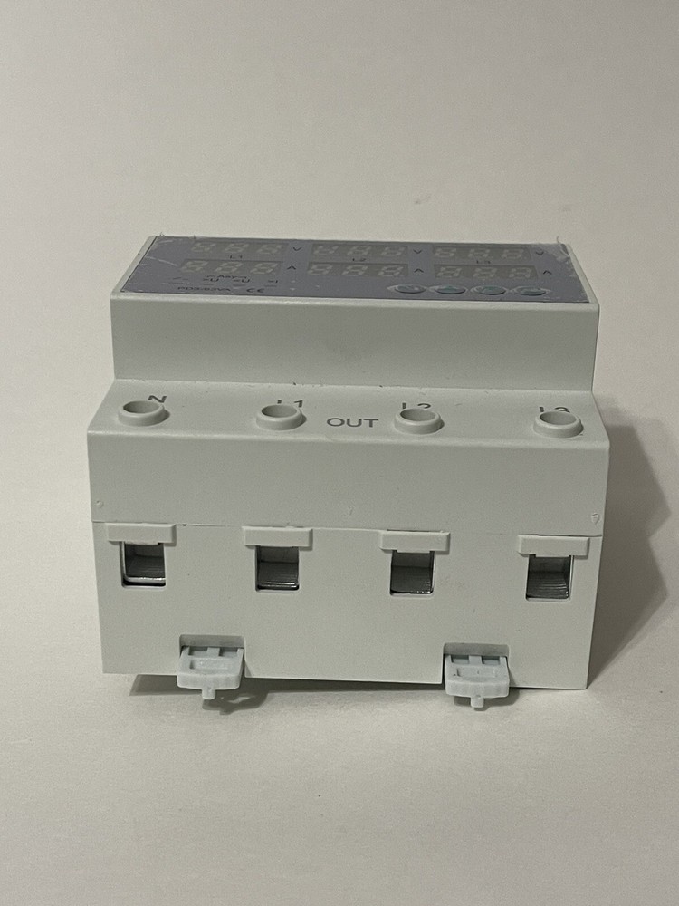 3 Phase DIN Rail Voltmeter Ammeter Auto-Overvoltage Overcurrent Protector AC 63A