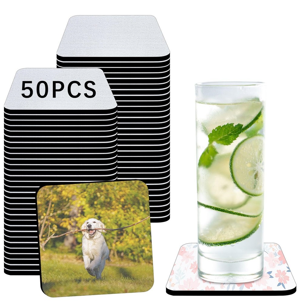 50 Pack Square Sublimation Blank Coaster Cup Mat Rubber Heat Transfer Press