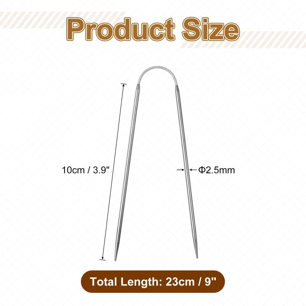 uxcell 3Pcs Size US 1.5 (2.5mm) Double-Pointed (2.5mm), Silver