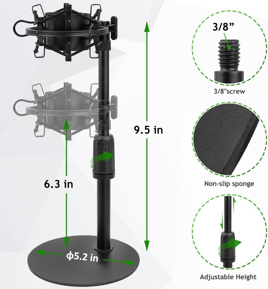Upgraded Desktop Microphone Stand with Shock Mount and Windscreen