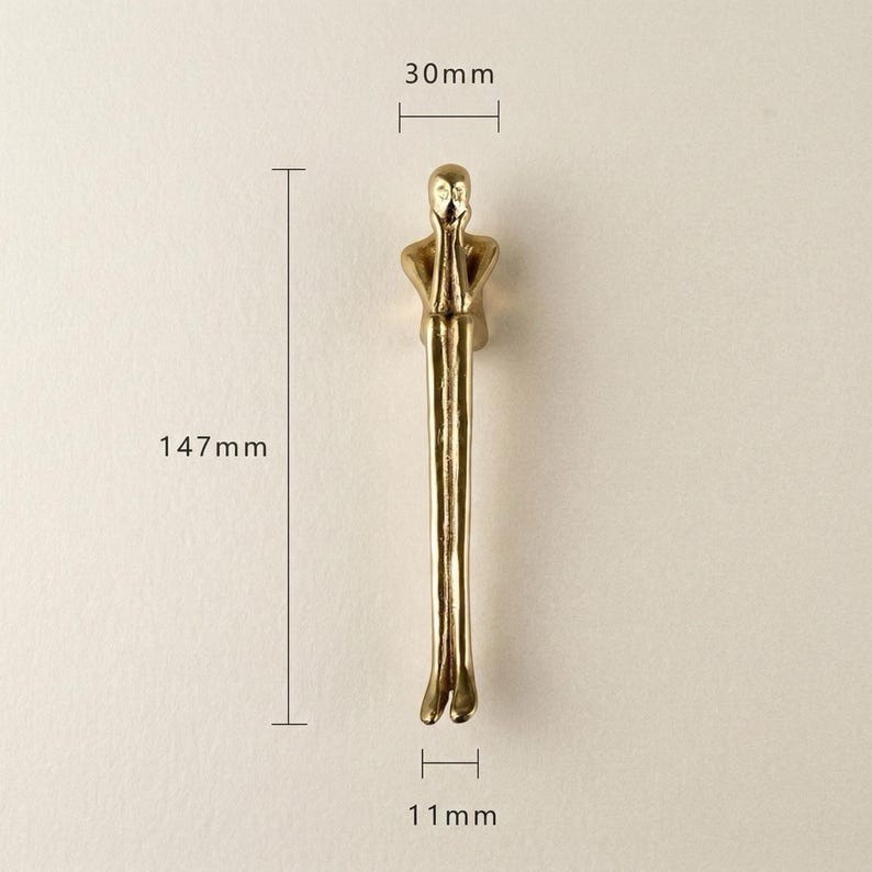 One Piece Brass Thinker Figure Door Pull Handle