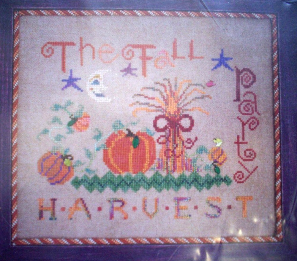 Harvest Fall Party cross stitch pattern Pumpkins mooon haystack