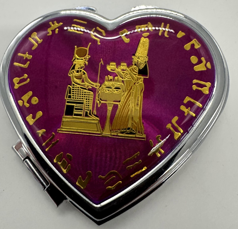 Heart Shaped Pocket Sized Folding Mirror with Egypt Design Mini Mirror