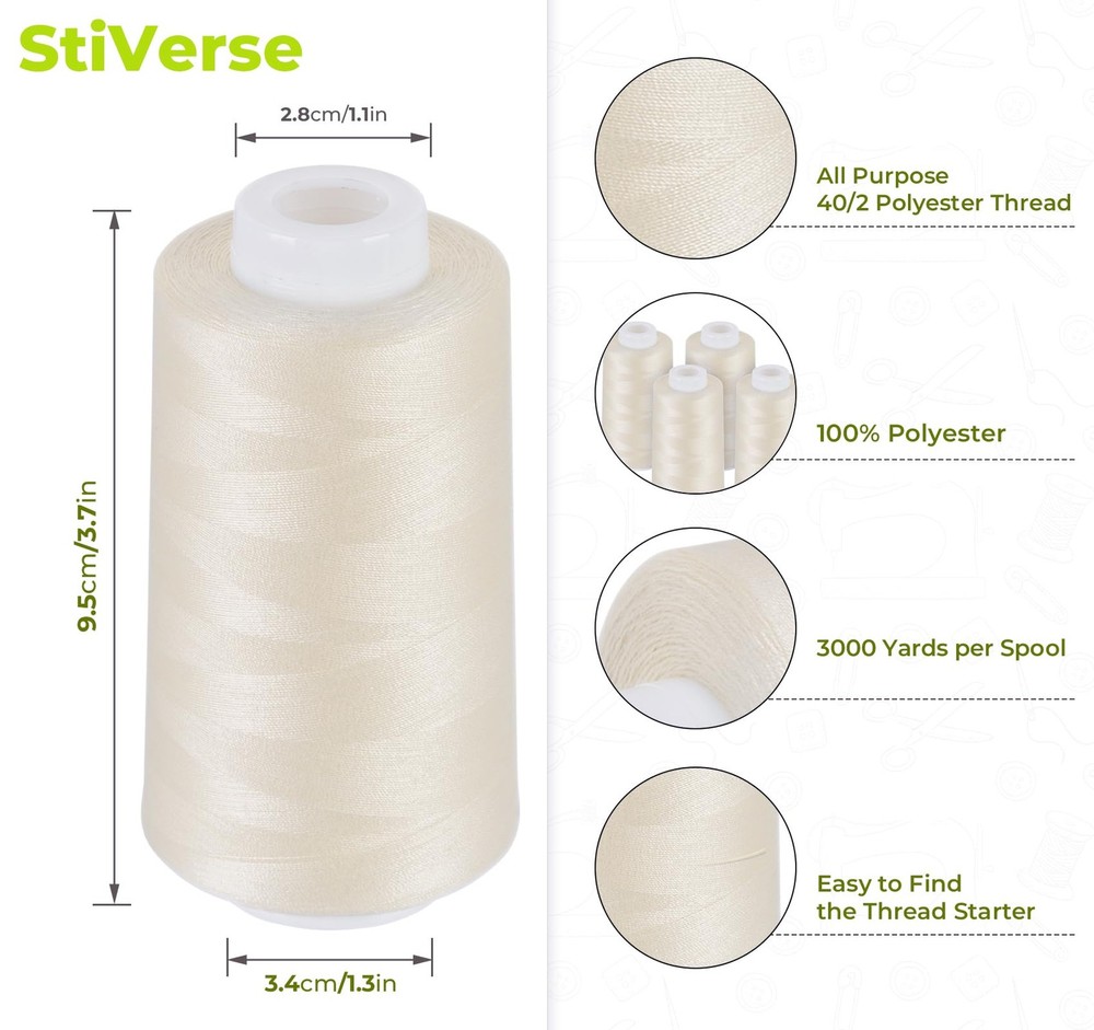 4 Pack 3000 Yards Each Light Beige All Purpose Polyester Serger Thread