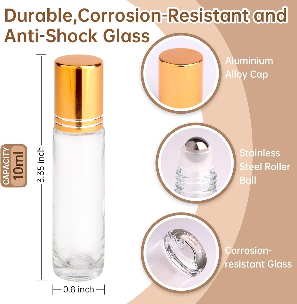 100 Pack,10ml Roller Bottles for Essential Oils Applicator Clear Glass Bottle...