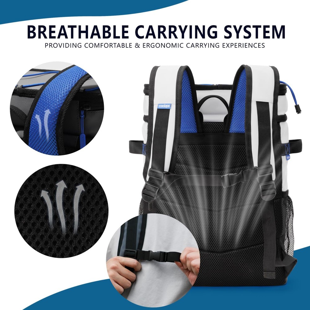 Large Backpack Cooler White 36 Can Cooler Backpack with 2 Insulated Compartme...