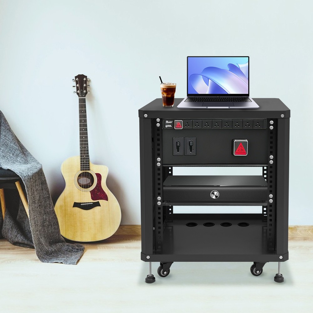 Network & Stereo Rack with Caster Wheels Rolling Server Rack Open Cabinet