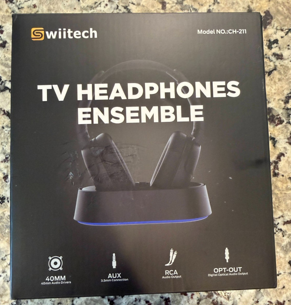 Swiitech Wireless Headphones for TV Transmitter Charging Base, Bluetooth