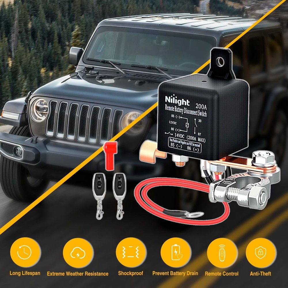 Nilight Remote Battery Disconnect Switch 12V 200A Car Control