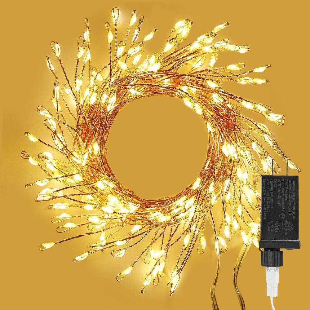 Fairy Lights Plug In 39Ft 600 Led Cluster Lights Waterproof String Light Warm WT