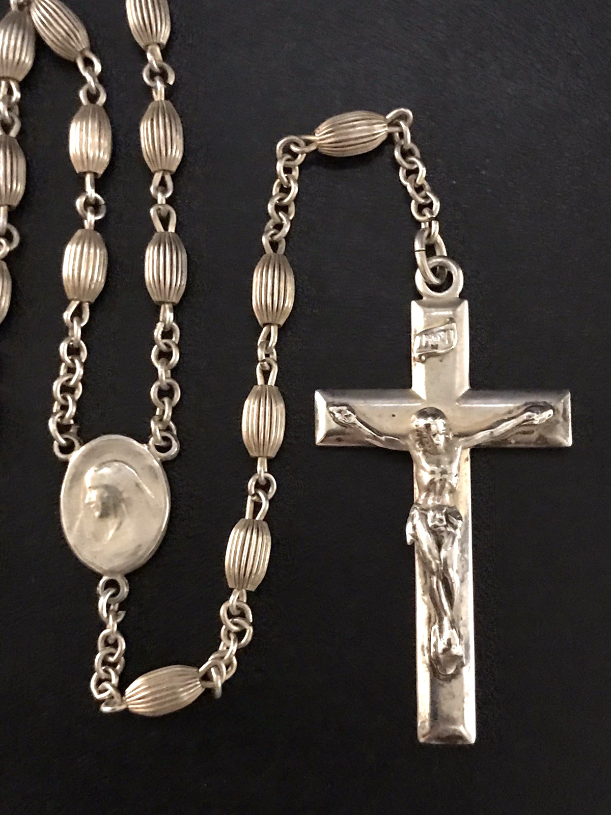 ANTIQUE ALL SOLID STERLING SILVER ROSARY by GOLDI KAPLAN - 23gm 20.5" - SWEDEN