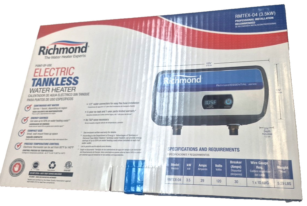 Richmond RMTEX-04 Electric Heater, 29 A, 120 V, 3.5 kW, 0.998 % Energy Efficienc