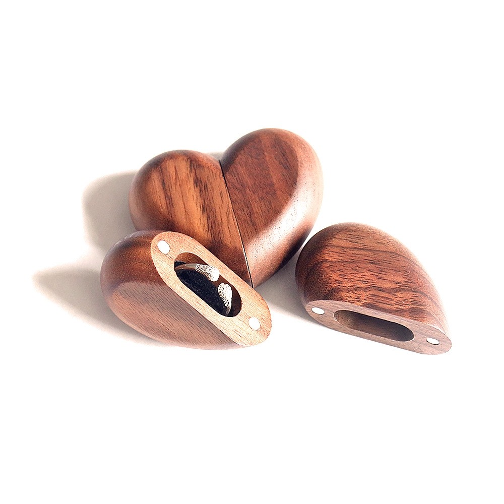 Solid Wood Heart Shape Ring Box Holder for Anniversary Wedding Packaging