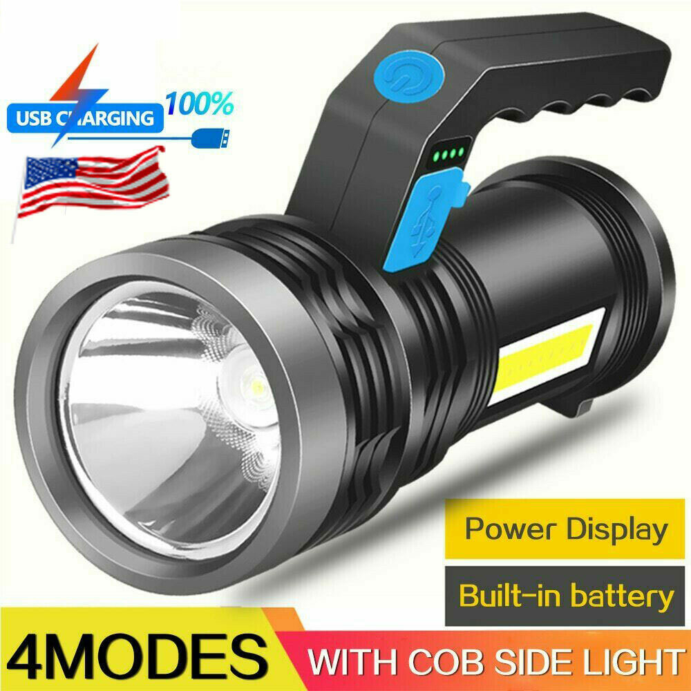Handheld Flashlight LED Searchlight Rechargeable Torch w/USB Cable High Powered