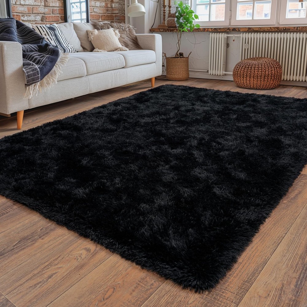 Dssimo Black Rug for Bedroom, Super Fluffy 4x6 4' x 6' (Rectangular),