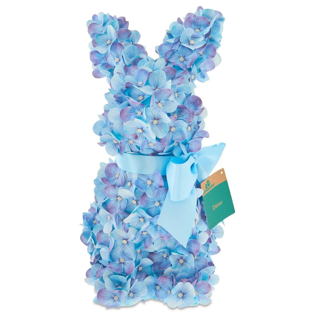 Hydrangea Bunny Tabletop Decoration, Blue, 16", Easter